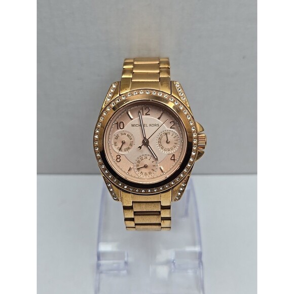 Michael Kors Mini Blair MK5613 Rose Gold Glitz Bezel Multifunction New Battery - Picture 1 of 11